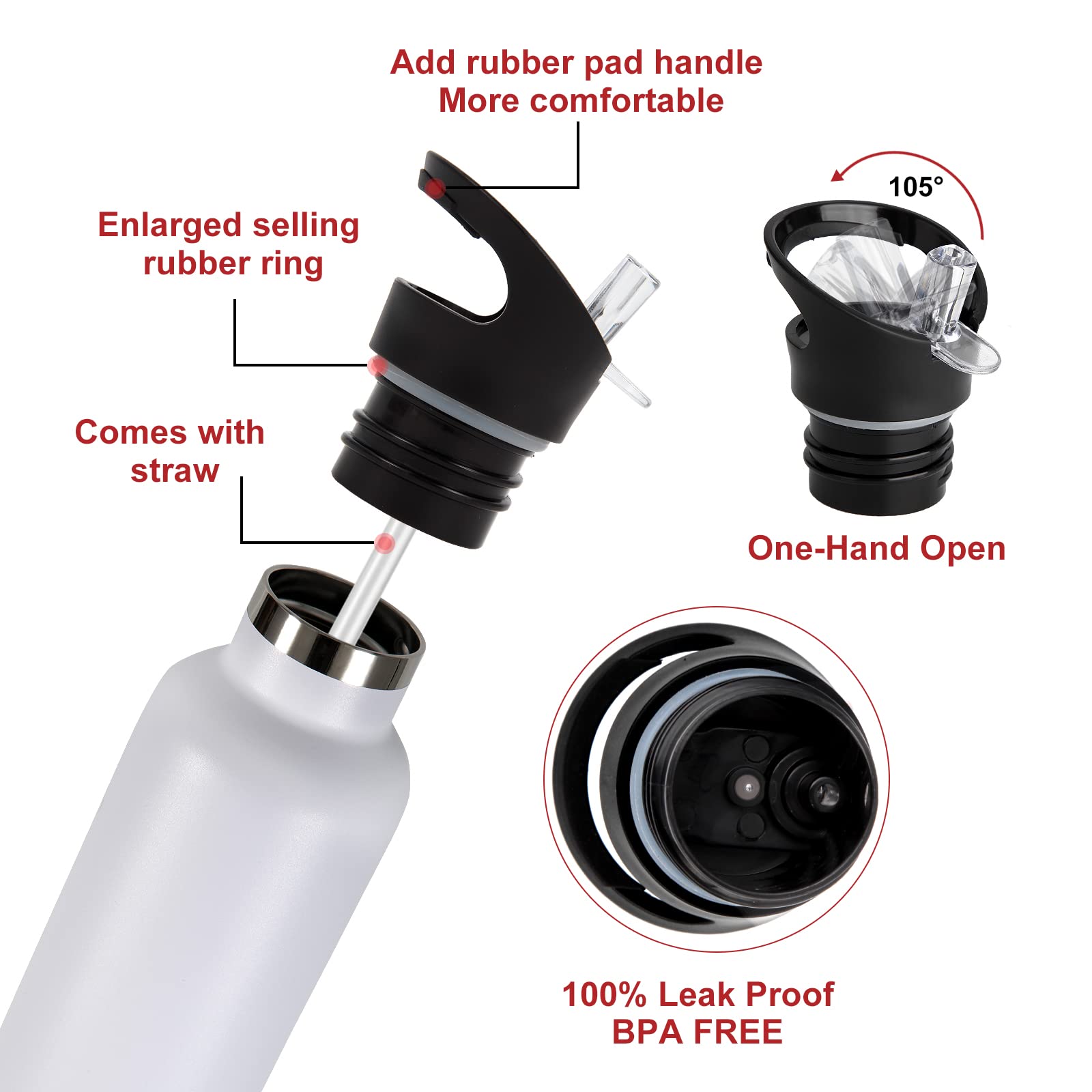 Neihepal White Stainless Steel Water Bottles,24 Ounce Vacuum Insulated Double Wall Travel Bottle With Leak-Proof Straw Lid Of Ha